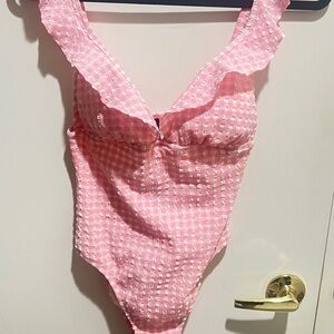 J. Crew Pink Gingham One Piece Swimsuit
